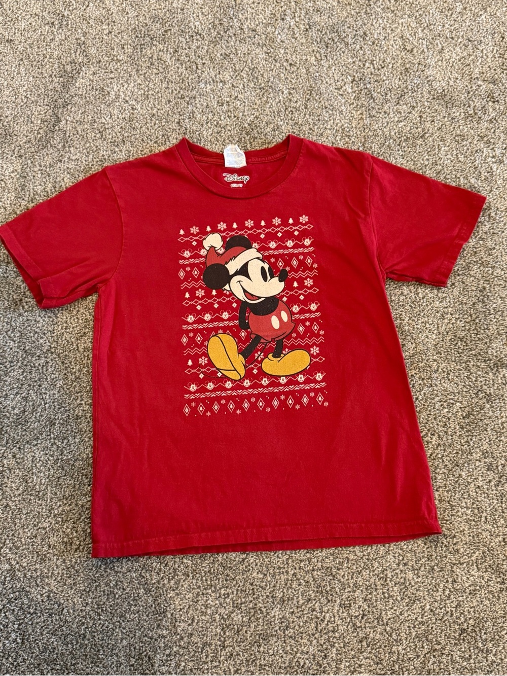 Disney Red Mickey Mouse Christmas Graphic Kids T-Shirt